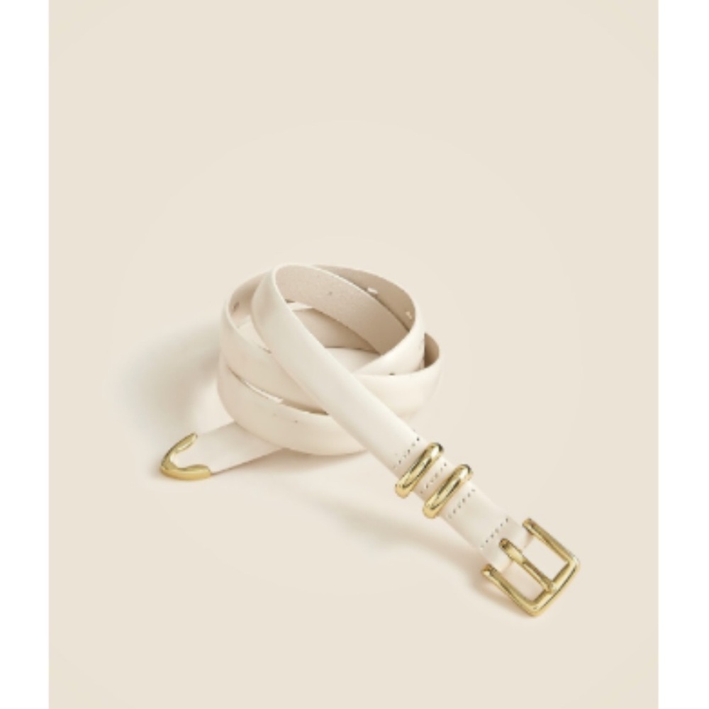 NWT J.Crew Thin Italian Spazzolato Leather Belt PALE BONE